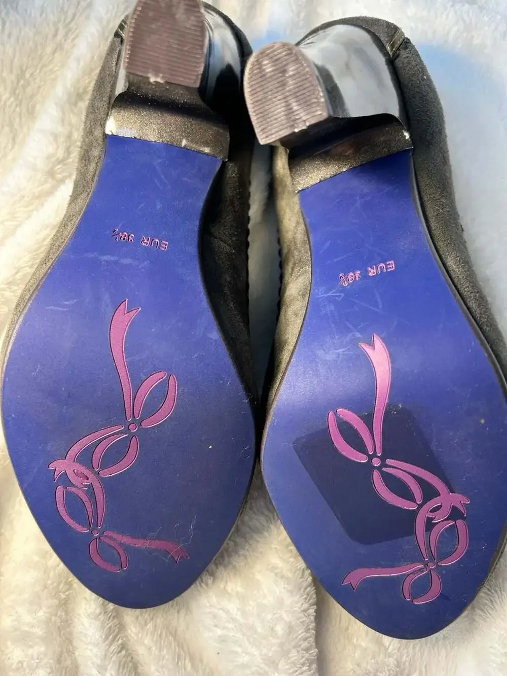 New Poetic Licence London Suede Peep Toe Pumps with Rhinestone Bow Embellishment